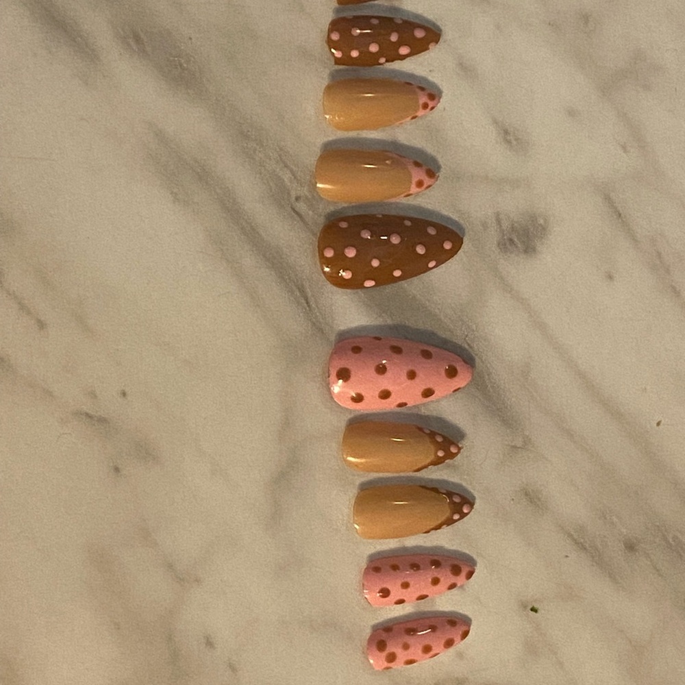 Pink and Brown Polka Dot HANDMADE Press-On Nails